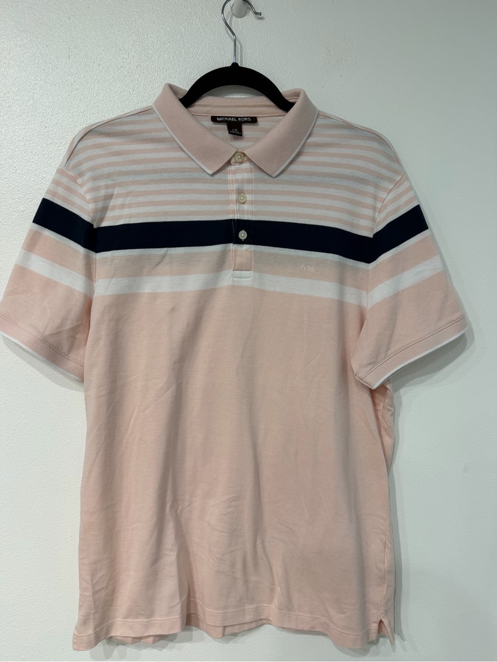 Michael Kors Pale Pink Polo with Navy and White Stripes